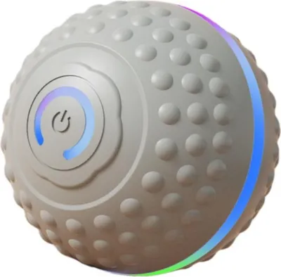 Produktbild von INF Interaktiver Haustierspielball mit LED Licht - Selbstrollend für Hunde & Katzen Grau