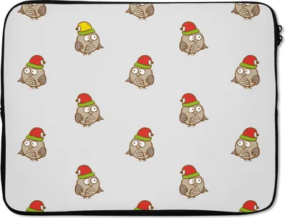 Produktbild von MuchoWow® Laptop Hülle 17 Zoll Laptoptasche Eule - Weihnachtsmannmütze - Cartoon - Kind - Design - Zipper - Schutzabdeckung