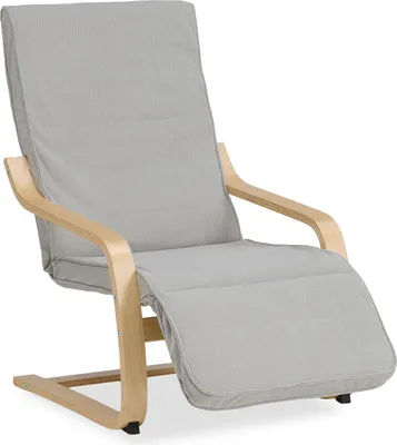 Image de Fauteuil relax avec repose-pieds Côtelé Gris Fauteuil relaxant Naturelle Chaise longue en bois Fauteuil confort