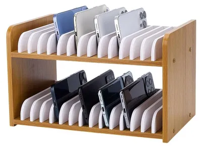 Productafbeelding van Solidchoice - Houten Mobiele Telefoon Organizer voor Kantoor
