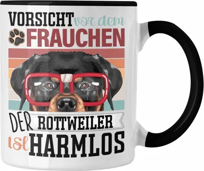 Produktbild von Trendation - Rottweiler Besitzerin Frauchen Tasse Geschenk Lustiger Spruch Geschenkidee Vorsicht Vor Dem Frauchen (Schwarz)