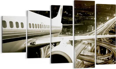 Produktbild von Bild auf Leinwand - Leinwandbild - Flugzeug Straßen Stadt - 100x60cm - Wand Bild - Wanddeko - Leinwanddruck - Bilder - Kunstdruck - Wanddekoration - Leinwand bilder - Wandkunst - EG100x60-0180