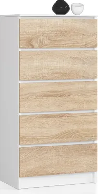 Produktbild von Kommode AKORD K60 Weiß 60 cm 5 Schubladen Front Sonoma-Eiche B60 x H121 x T40 cm