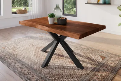 Produktbild von Esstisch 160 x 85 cm Akazie massiv nussbaum Baumkantentisch Spider-Gestell schwarz ATLAS