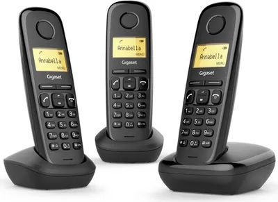 Produktbild von Gigaset A170 Trio, Analoges/DECT-Telefon, Kabelloses Mobilteil, 50 Eintragungen, Anrufer-Identifikation, Schwarz