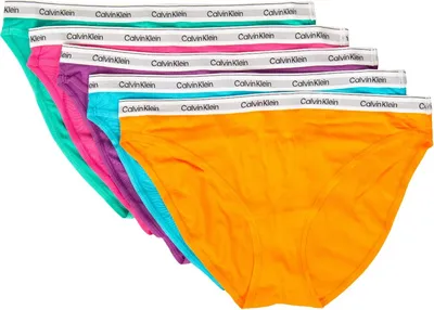 Produktbild von CK CALVIN KLEIN Damen-Slips Packung mit 5 Stück sichtbare elastische Unterhose Stretch-Baumwolle Artikel QD5208E BIKINI 5PK, L, Cotone 90%,Elasthan 10%