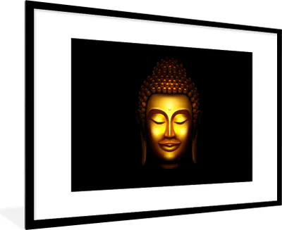 Produktbild von MuchoWow® MuchoWow® Gerahmtes Poster Buddha - Gold - Schwarz 90x60 cm - Poster mit zchwarzem Bilderrahmen - Wanddekoration - Fotos