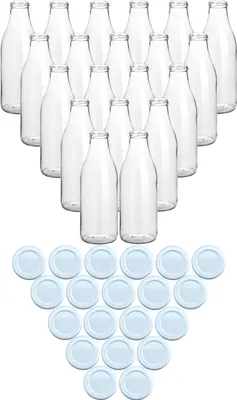 Produktbild von gouveo 20er Set Saftflasche 1000 ml mit Schraubdeckel weiss - Große Glasflasche 1 Liter mit TO48 Verschluss - Leere Flasche zum Befüllen