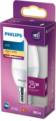 Obrázek produktu pro Philips Svíčka 25 W B35 E14, 2,8 W, 25 W, E14, 250 lm, 15000 h, Teplá bílá