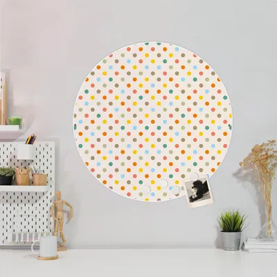 Produktbild von Design Stahlmagnettafel Weiß Rund 47cm Bunte Punkte
