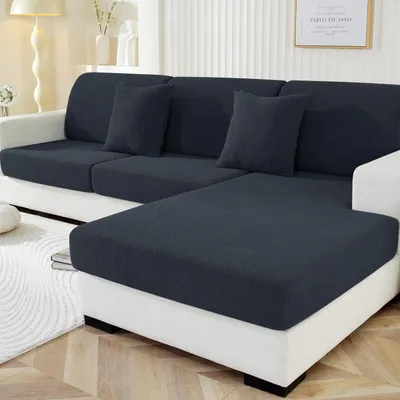 Produktbild von Stretch Sofa Sitzkissenbezug Dunkelgrau 1 Sitzer*3+Chaiselongue