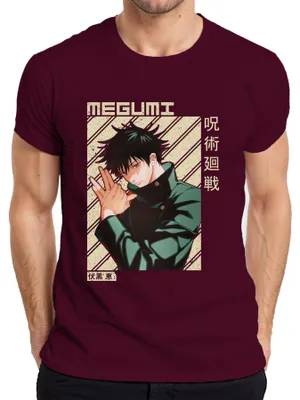 Zdjęcie produktu dla Koszulka męska Megumi Fushiguro Jujutsu Kaisen Shikigami, złowrogi Otaku Gift, bordowy, 3XL