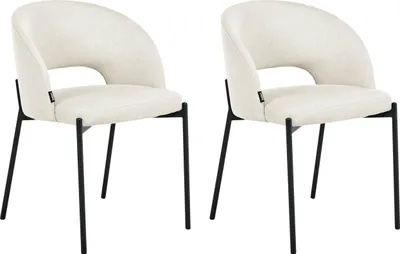 Produktbild von BELIANI Esszimmerstuhl 2er Set Hellbeige Stoffbezug mit Schwarzen Beinen aus Metall Modern Retro Küchenstühle Wohnzimmer Esszimmer Küche Möbel