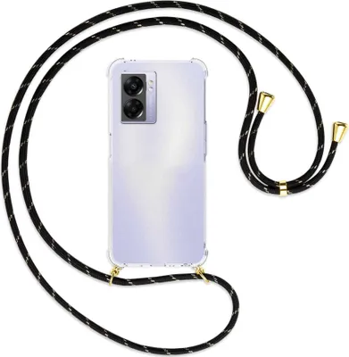 Produktbild von Handykette Backcover-Schutzhülle mit Band (Metall goldfarben) für Realme Narzo 50 5G, A57 / A77 - schwarz/gold