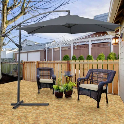 Produktbild von Fiqops Sonnenschirm Grau Ø350cm Ampelschirm Gartenschirm Marktschirm Kurbel Balkon Alu Neigbar