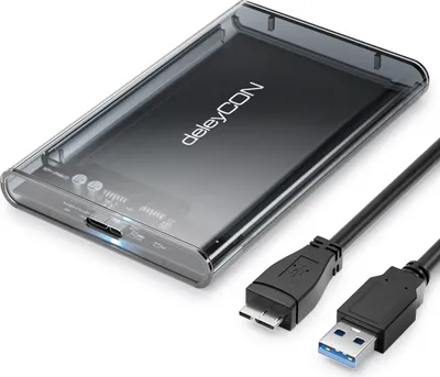 Produktbild von deleyCON SSD Festplattengehäuse USB 3.0 für 2,5“ Zoll SATA 3 SSD / HDD / 7mm / 9,5mm SATA III Festplatten Externes Gehäuse UASP [Transparent Grau]