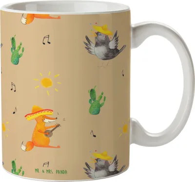 Produktbild von Mr. & Mrs. Panda Tasse Rabe Sombrero - Beige - Geschenk, Vogel, Vögel, Kaffeebecher, Kaffeetasse, Elster, Lustige Sprüche, Teetasse, Becher, Spruch Positiv, Keramiktasse