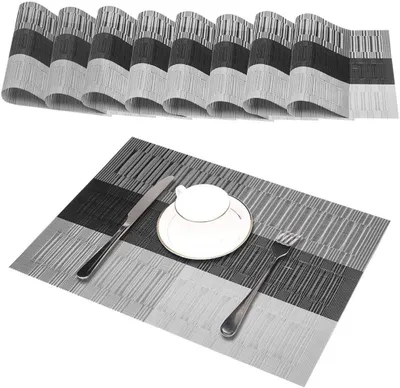 Produktbild von Platzdeckchen (8er Set) Platzset Abwischbar - Hitzebeständig und Abgrifffeste Waschbare Tischmatte - Grau Tischset Kunststoff für Küche Speisetisch - 30x45cm (8er, A3)