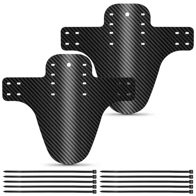 Image de Protège-dérailleur pour VTT, 2 pièces, aspect carbone, plastique PP, 10 attaches de câble, compatible avec les vélos de 20 à 29 pouces