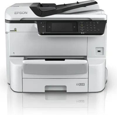 Produktbild von Epson WorkForce Pro WF-C8610DWF - Multifunktionsdrucker - Farbe - Tintenstrahl - A3 (297 x 420 mm) (Original) - A3 (Medien) - bis zu 22 Seiten/Min. (Kopieren) - bis zu 24 Seiten/Min. (Drucken) - 335 Blatt - 33.6 Kbps - Gigabit LAN, USB-Host, NFC, USB 3.0,