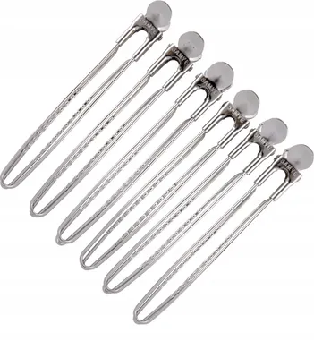 Produktbild von Ponik’s Haarspangen aus Metall und Kunsstoff, Haarclips für Friseur, zum Frisieren – Haarklipse, Haarklammern, Clips fürs Haar – 6 Stück, silbern, 12 cm