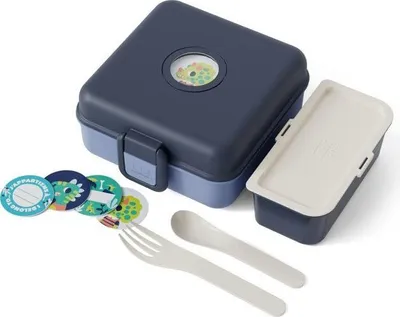 Immagine prodotto di Contenitore per sandwich Monbento per bambini, posate incluse, senza BPA, Snacky Blu Infinity, 850 ml, contenitore rimovibile