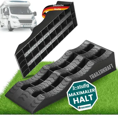 Produktbild von TRAILERKRAFT® Auffahrkeile für Wohnmobil [2er Set] PlusPro - Stabile Stufenkeile für maximalen Halt [<5t] | Auffahrkeile für Wohnwagen Wohnmobil & Anhänger | Keile für Unebenes Gelände