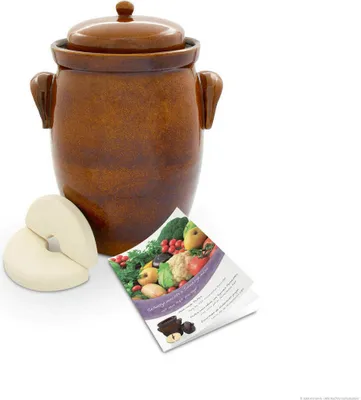 Produktbild von KERAZO Gärtopf 10 Liter aus Steinzeug Keramik inklusive Deckel + Stein + Anleitung [Form 2] BRAUN - Gurkentopf Einlegetopf Rumtopf Fermentation