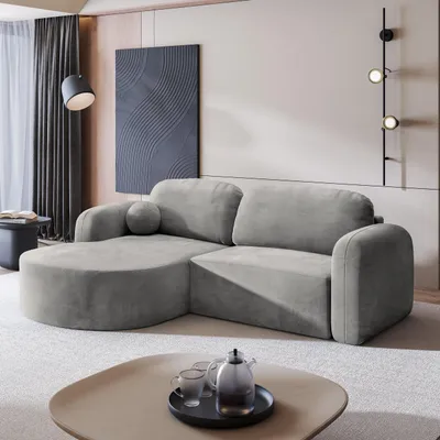 Produktbild von Masseno Ecksofa AMILIA M mit Schlaffunktion L-Form, Sofa mit Bettkasten, Wohnzimmersofa, Couch, Soffa, Bettsofa, Couchgarnitur- Hellgrau, MONOLITH 84
