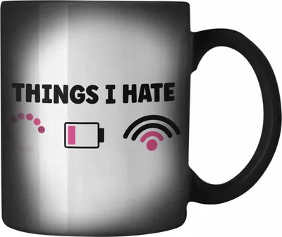 Produktbild von Trendation - Lustige Programmiererin Computer Gaming Geschenk Farbwechsel Zauber-Tasse Things I Hate Karabiner Farbwechsel Zauber-Tasse Edelstahl Geschenkidee (Schwarz)