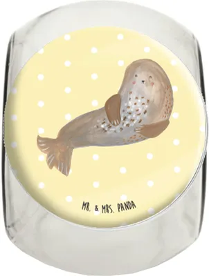 Produktbild von Mr. & Mrs. Panda Bonbonglas Robbe Lachen L 870ml - Gelb Pastell - Geschenk, Bonboniere, Strand, keksglas, aufbewahrungsglas, Ostsee, Vorratsbehälter, Seehund, Nordsee