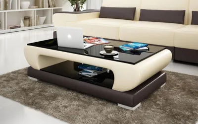 Produktbild von Designer Couchtisch Polster Tisch Leder Glas Moderner Tische Glastische Farbwahl