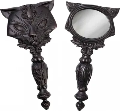 Produktbild von Wicca Handspiegel mit heiliger schwarzer Katze 22 cm
