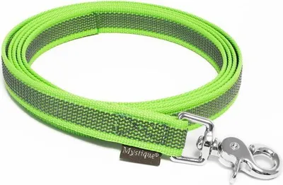 Produktbild von Mystique® Gummierte Leine 20mm ohne Handschlaufe Scherenkarabinerhaken neon grün 50cm