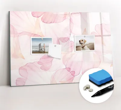 Produktbild von Magnetpinnwand Memoboard - Zubehörsatz - Schwarzer Marker + Schwamm + Magnete - 60 x 40 cm - Aquarellblütenblätter