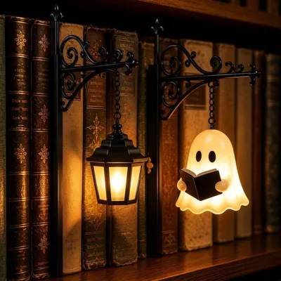 Image de Lampe de bibliothèque, lampe décorative (style A), lanterne LED pour bibliothèque, lampe de lecture sur le thème d'Halloween, lampe vintage, veilleuse LED pour coin lecture