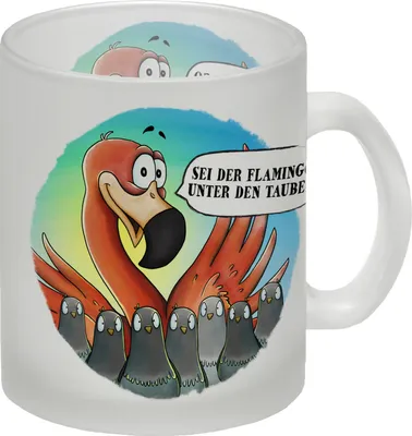 Produktbild von Sei der Flamingo unter den Tauben Glas Tasse mit Flamingo Motiv