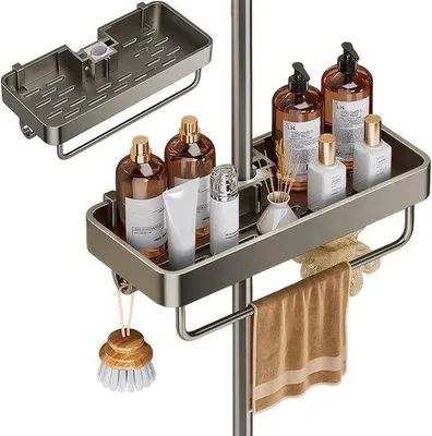 Produktbild von Famanu Duschregal ohne Bohren - rostfreier Badezimmerorganizer für 19 mm - 23 mm Duschstangen