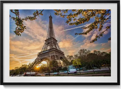Produktbild von Eiffelturm in Paris– Wandbild mit Rahmen – Gerahmtes Bild  – Wanddekoration – 100x70 cm –  Schwarz Rahmen
