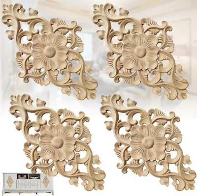 Productafbeelding van Famanu Houten Ornamenten, set van 4 - Decoratieve houten snijwerkstukken