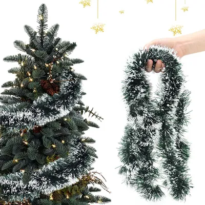 Obrázok produktu pre Umelý vianočný veniec z borievky, 10 metrov, zelený/biely, 5 kusov, vhodný na vnútorné aj vonkajšie použitie