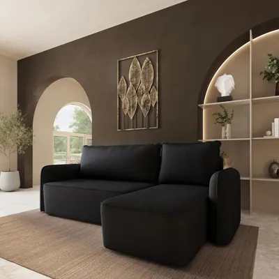Produktbild von Masseno Ecksofa DOLVER mit Schlaffunktion L-Form, Sofa mit Bettkasten, Wohnzimmersofa, Couch, Soffa, Bettsofa, Couchgarnitur- Schwarz, KRONOS 07