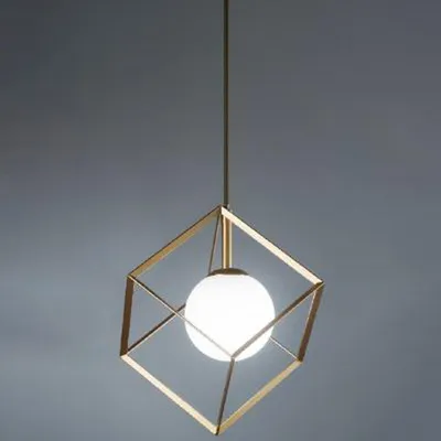 Obrázek produktu pro Kovový lustr Industrial Cube Gold 1 Light E27