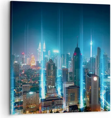 Produktbild von Bild auf Leinwand - Leinwandbild - Stadt Nacht Straße - 60x60cm - Wand Bild - Wanddeko - Wandbilder - Leinwanddruck - Bilder - Kunstdruck - Wanddekoration - Leinwand bilder - Wandkunst - AC60x60-3903