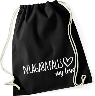 Produktbild von Huuraa Turnbeutel Niagara Falls my love 12 Liter Black Baumwolle Rucksack Geschenkidee