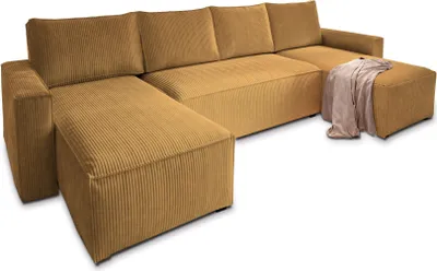 Produktbild von Masseno Ecksofa ASPRA mit Schlaffunktion U-Form, Sofa mit Bettkasten, Wohnzimmersofa, Couch, Soffa, Bettsofa, Couchgarnitur- Gelb, POSO 01