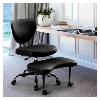 Produktbild von Kreuzbein-Bürostuhl mit Rollen, höhenverstellbar, Meditationsstuhl, Yoga-Bürostuhl, breiter Criss Cross Stuhl mit Lendenwirbelstütze, Kniestuhl, Schwarz