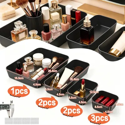 Productafbeelding van Ladeorganizer set, 8-delig, 4 verschillende maten, zwart, voor de badkamer