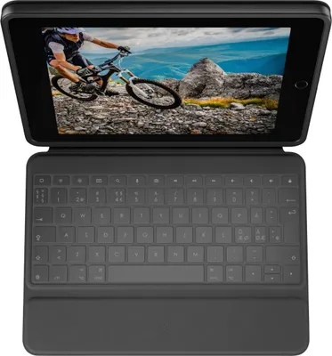 Produktbild von Logitech Rugged Folio, Nordisch, 1,8 cm, 1,2 mm, Apple, iPad (7th generation) Model: A2200, A2197, A2198 iPad (8th generation) Model: A2270, A2428, A2429,..., Graphit
