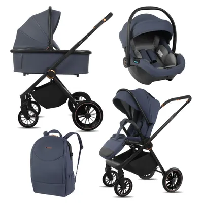Imagen del producto de Babylux® Cochecito 3 en 1 Set Castor, Plegable, Set de cochecitos combinados ligeros que incluye una bañera, un asiento deportivo, un asiento de coche I-Size y otros accesorios, con 4 posiciones de reclinación, para bebés de 0 a 22 kg